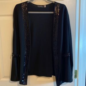 Travel Elegance Sequined Open Front Cardigan Plus Size 1X polyester spandex